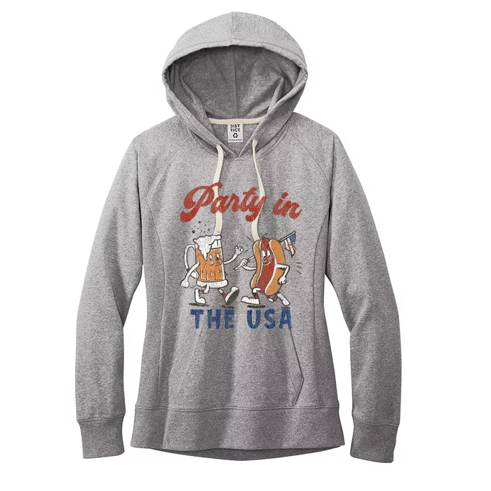 Retro Party In The Usa Beer Hot Dog Lover Women's Fleece Hoodie