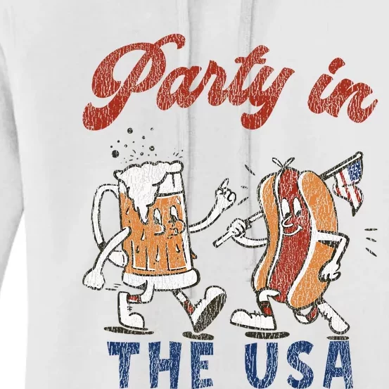 Retro Party In The Usa Beer Hot Dog Lover Women's Pullover Hoodie