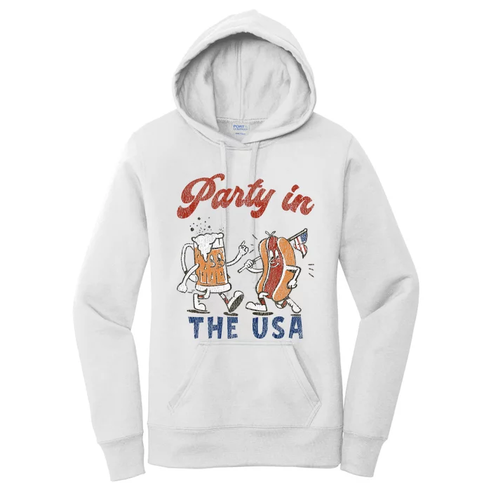 Retro Party In The Usa Beer Hot Dog Lover Women's Pullover Hoodie