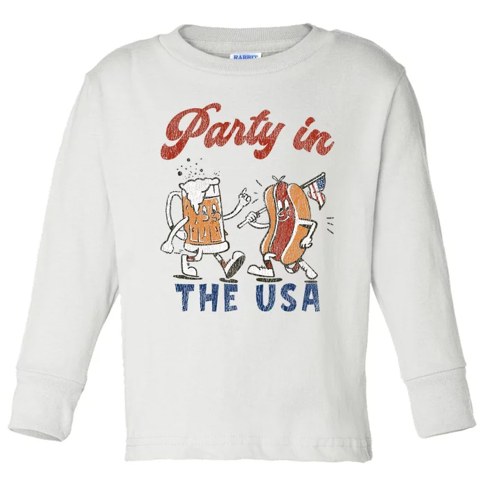 Retro Party In The Usa Beer Hot Dog Lover Toddler Long Sleeve Shirt