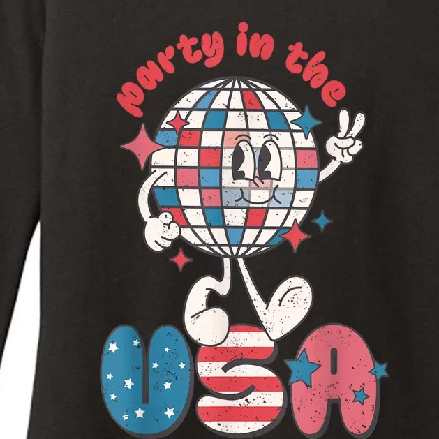 Retro Party In The USA 4th Of July Patriotic Disco Ball Womens CVC Long Sleeve Shirt