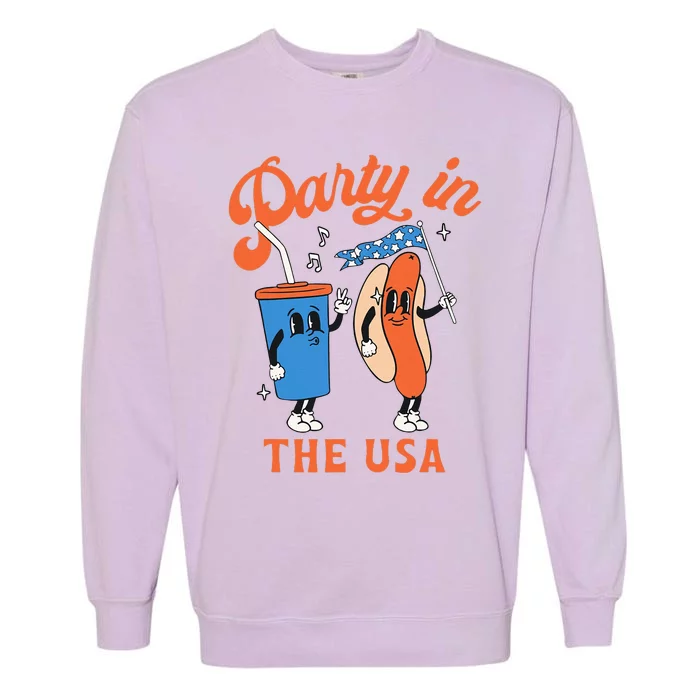 Retro Party In The USA 4th Of July America Patriotic Womens Garment-Dyed Sweatshirt