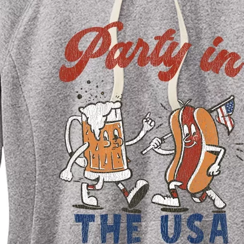 Retro Party In The Usa Beer Hot Dog Lover Funny 4th Of July Women's Fleece Hoodie