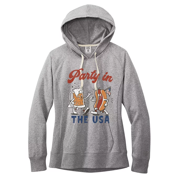 Retro Party In The Usa Beer Hot Dog Lover Funny 4th Of July Women's Fleece Hoodie