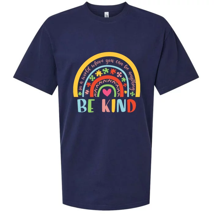 Rainbow Puzzle In A World Where You An Be Anything Be Kind Autism Awareness Sueded Cloud Jersey T-Shirt