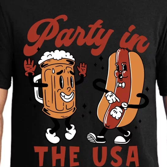 Retro Party In The Usa Beer Hot Dog Lover Funny 4th Of July Gift Pajama Set