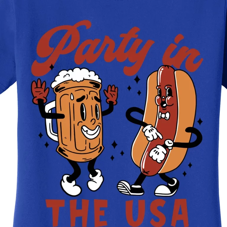 Retro Party In The Usa Beer Hot Dog Lover Funny 4th Of July Gift Women's T-Shirt