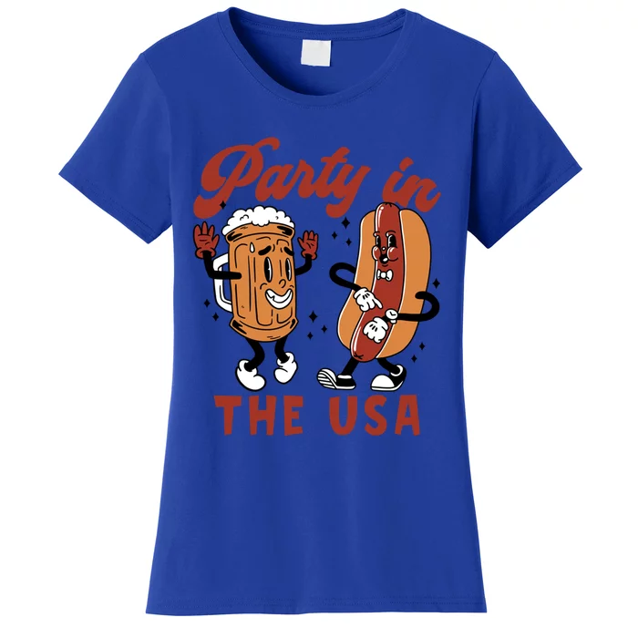 Retro Party In The Usa Beer Hot Dog Lover Funny 4th Of July Gift Women's T-Shirt