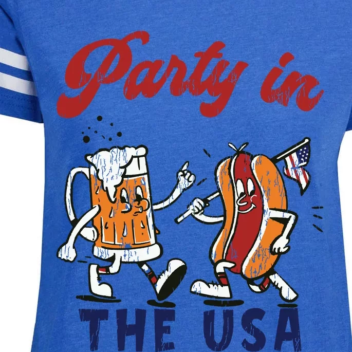 Retro Party In The Usa Beer Hot Dog Lover Funny 4th Of July Enza Ladies Jersey Football T-Shirt