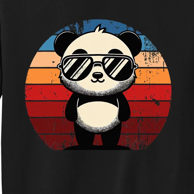 Retro Panda In Sunglasses Bbq Pool Party Funny Panda Tall Sweatshirt