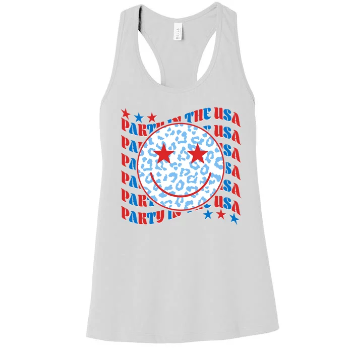 Retro Party In The USA Emoji Smiley Women's Racerback Tank