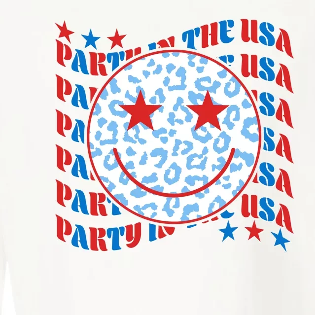 Retro Party In The USA Emoji Smiley Cropped Pullover Crew