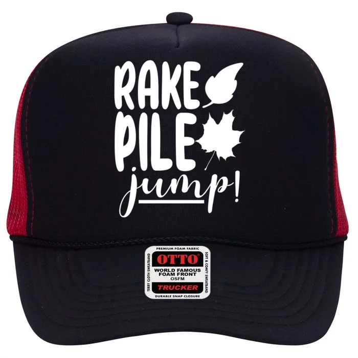 Rake Pile Jump Fall Lover High Crown Mesh Trucker Hat