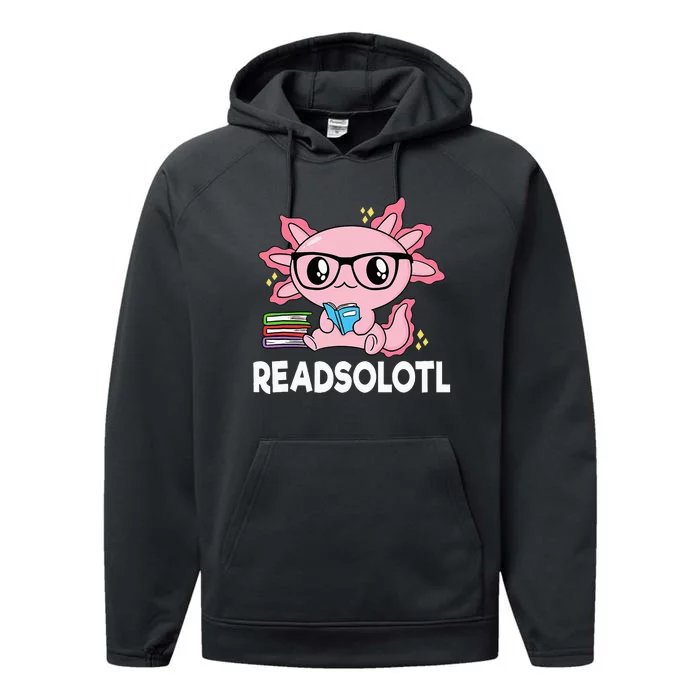 Readsolotl Pink Kawaii Axolotl Book Lover Funny Reading Performance Fleece Hoodie