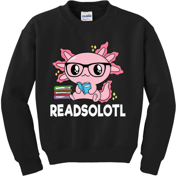 Readsolotl Pink Kawaii Axolotl Book Lover Funny Reading Kids Sweatshirt