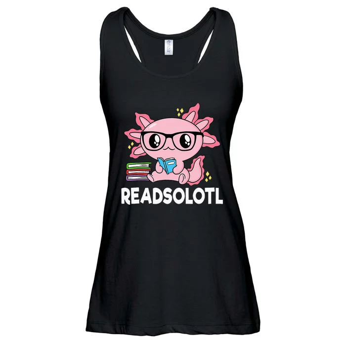 Readsolotl Pink Kawaii Axolotl Book Lover Funny Reading Ladies Essential Flowy Tank