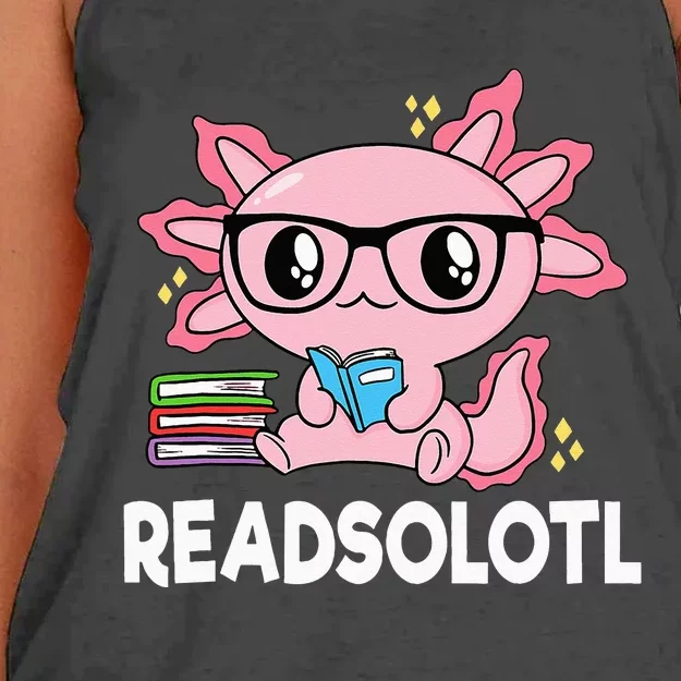 Readsolotl Pink Kawaii Axolotl Book Lover Funny Reading Women's Knotted Racerback Tank