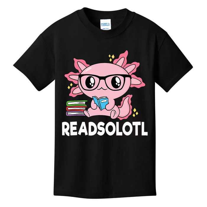 Readsolotl Pink Kawaii Axolotl Book Lover Funny Reading Kids T-Shirt