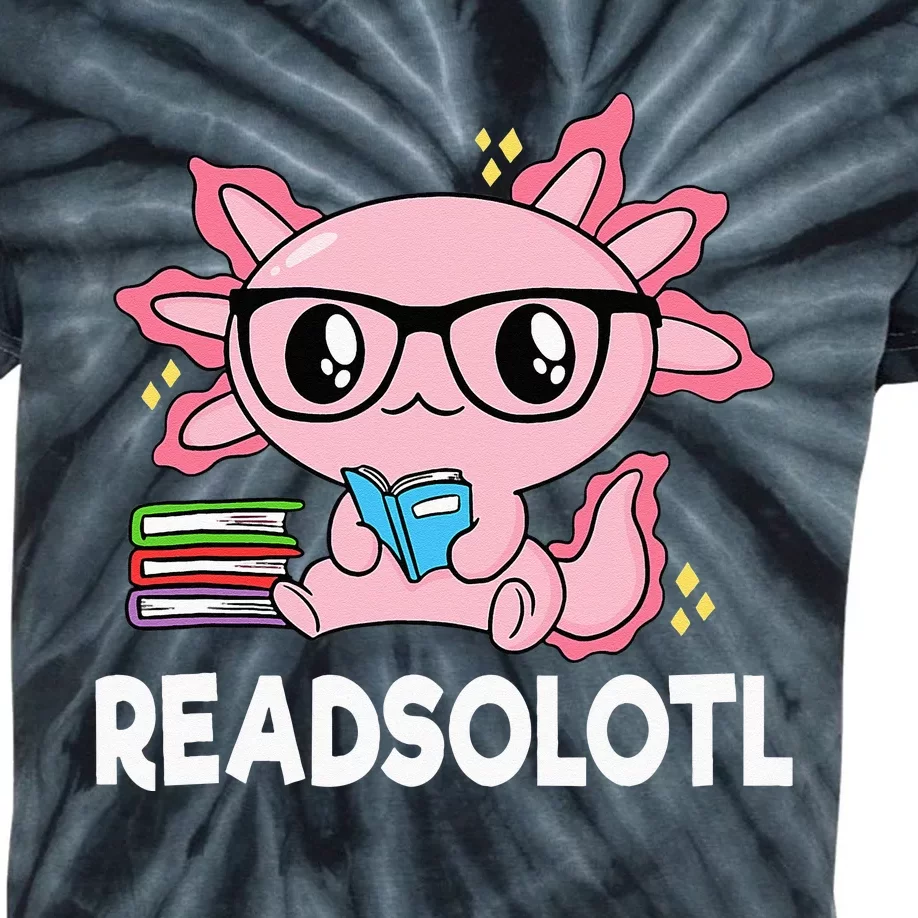 Readsolotl Pink Kawaii Axolotl Book Lover Funny Reading Kids Tie-Dye T-Shirt