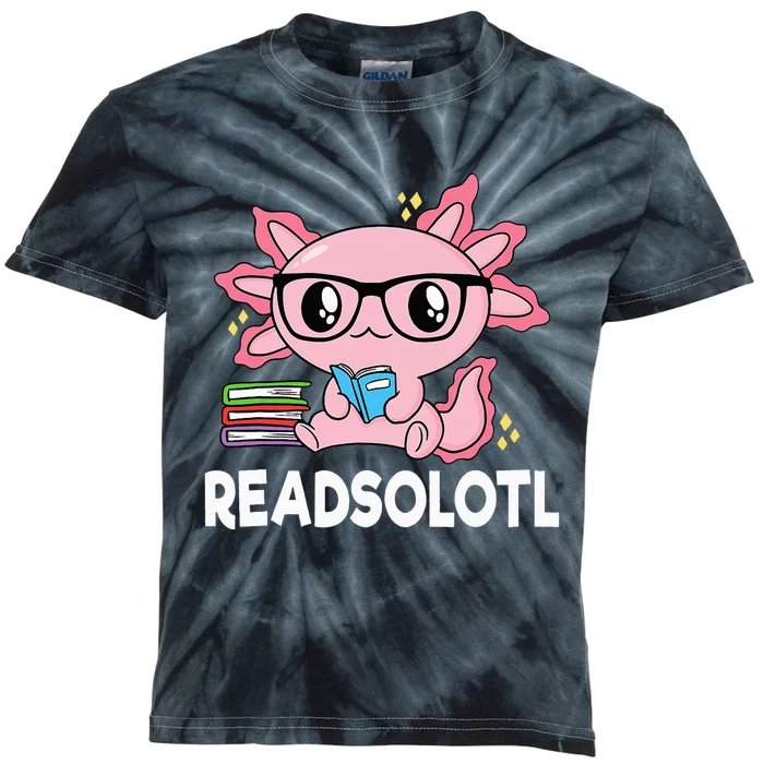 Readsolotl Pink Kawaii Axolotl Book Lover Funny Reading Kids Tie-Dye T-Shirt