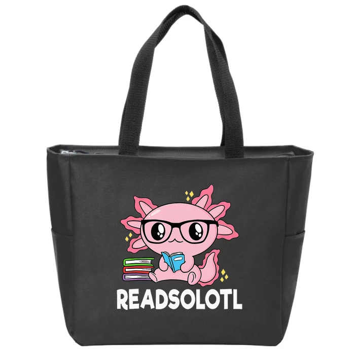 Readsolotl Pink Kawaii Axolotl Book Lover Funny Reading Zip Tote Bag