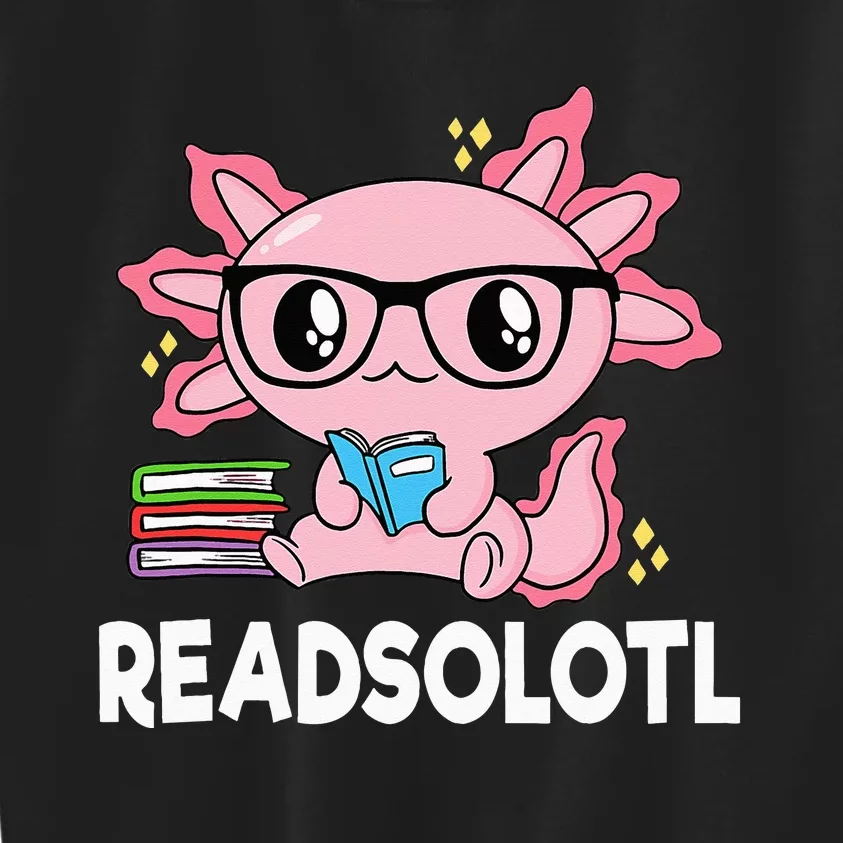 Readsolotl Pink Kawaii Axolotl Book Lover Funny Reading Kids Sweatshirt