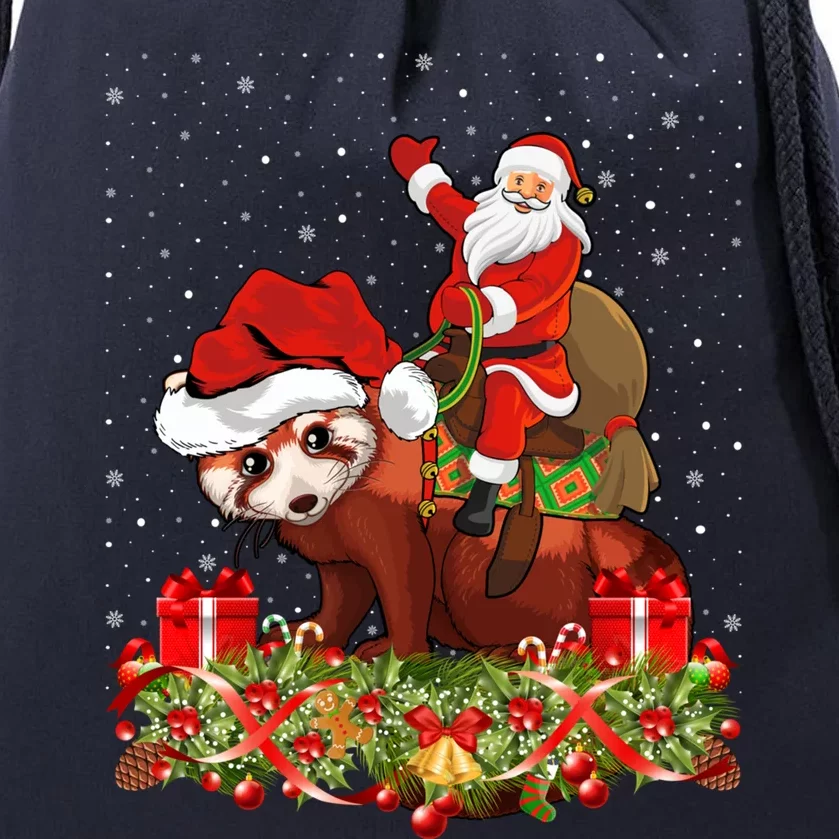 Red Panda Lover Xmas Gift Santa Riding Red Panda Christmas Funny Gift Drawstring Bag