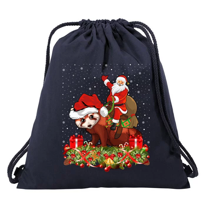 Red Panda Lover Xmas Gift Santa Riding Red Panda Christmas Funny Gift Drawstring Bag