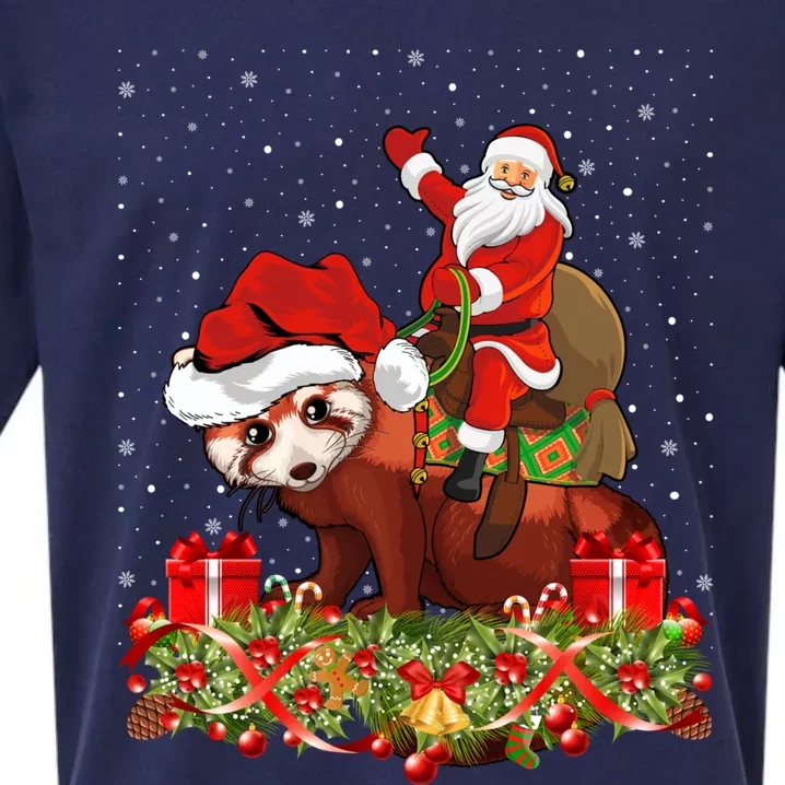 Red Panda Lover Xmas Gift Santa Riding Red Panda Christmas Funny Gift Sueded Cloud Jersey T-Shirt