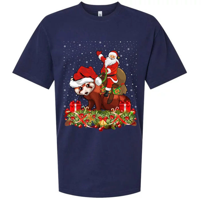 Red Panda Lover Xmas Gift Santa Riding Red Panda Christmas Funny Gift Sueded Cloud Jersey T-Shirt