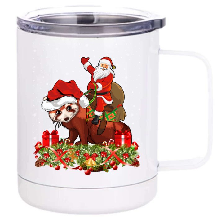 Red Panda Lover Xmas Gift Santa Riding Red Panda Christmas Funny Gift Front & Back 12oz Stainless Steel Tumbler Cup