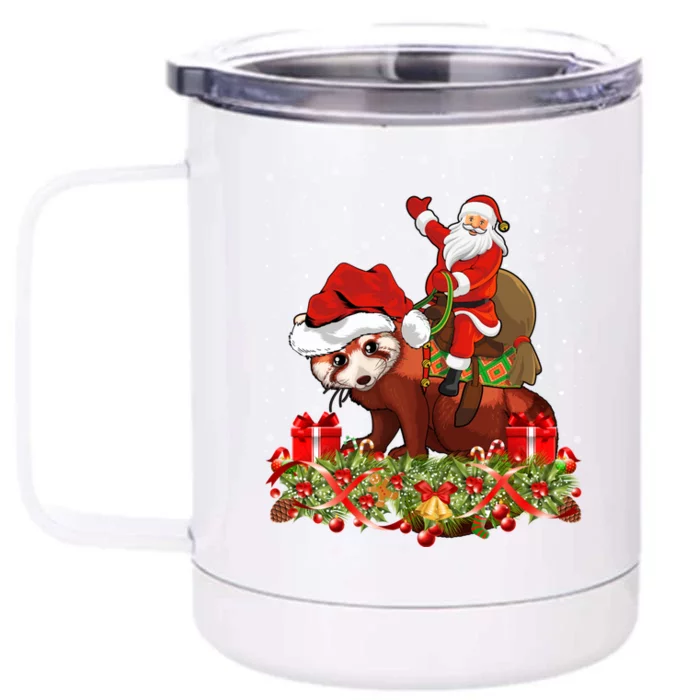 Red Panda Lover Xmas Gift Santa Riding Red Panda Christmas Funny Gift Front & Back 12oz Stainless Steel Tumbler Cup