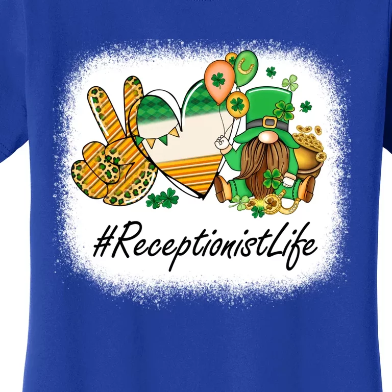 Receptionist Peace Love St Patricks Day Gnome Great Gift Women's T-Shirt