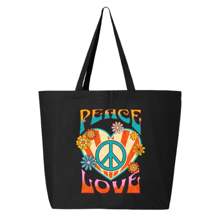 Retro Peace Love Peace Sign 60s 70s Hippie Style 25L Jumbo Tote