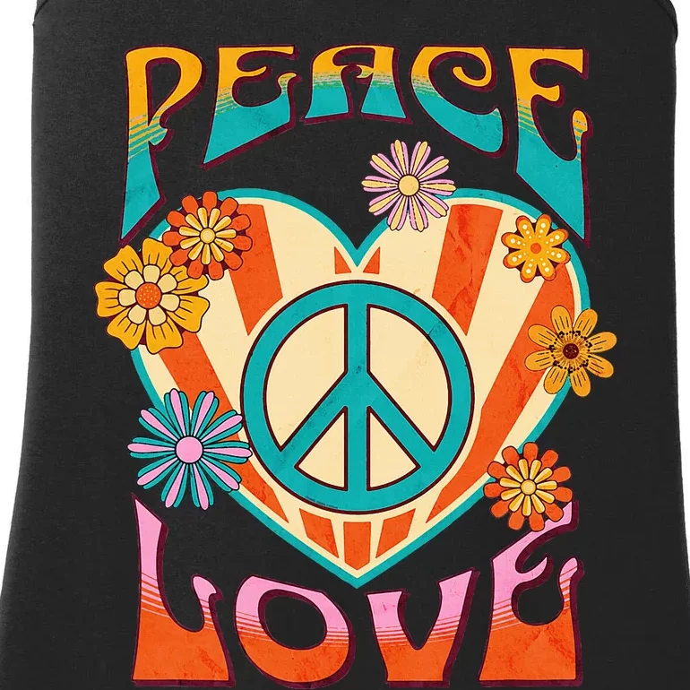 Retro Peace Love Peace Sign 60s 70s Hippie Ladies Essential Tank