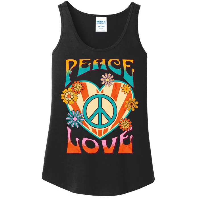 Retro Peace Love Peace Sign 60s 70s Hippie Ladies Essential Tank