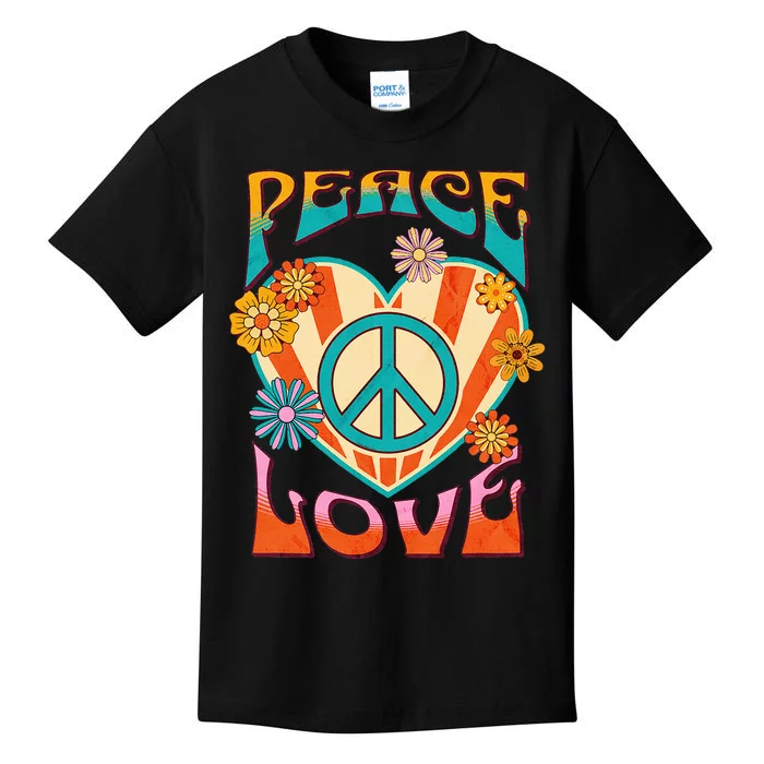 Retro Peace Love Peace Sign 60s 70s Hippie Kids T-Shirt