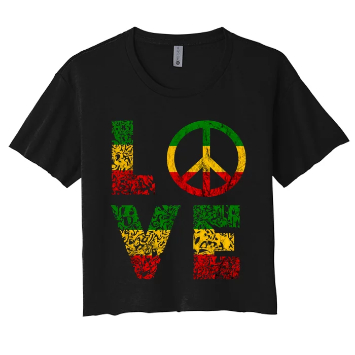 Reggae Peace Love Hippie Rasta Reggae Music Jamaica Women's Crop Top Tee