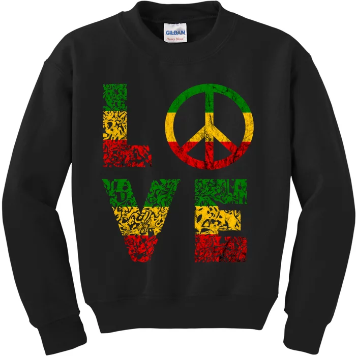 Reggae Peace Love Hippie Rasta Reggae Music Jamaica Kids Sweatshirt