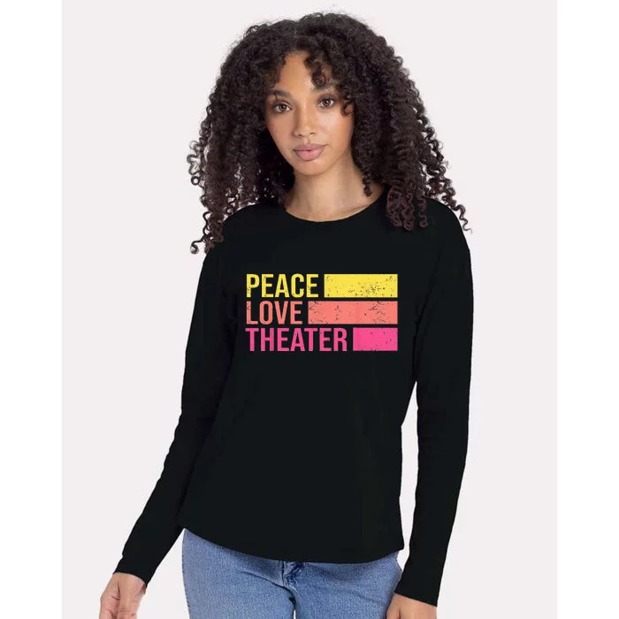 Retro Peace Love Theater For Actor & Actress Womens Cotton Relaxed Long Sleeve T-Shirt