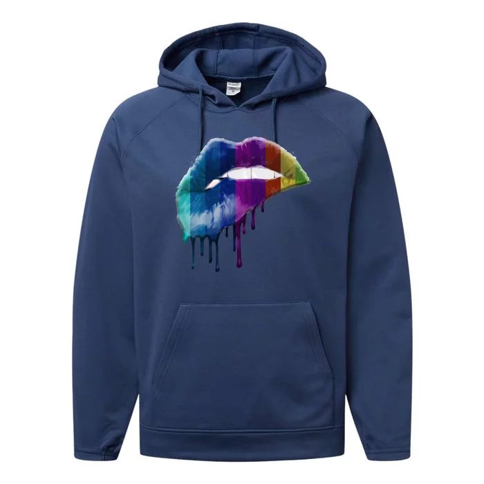 Rainbow Pride Lips Graphic Funny Gift Performance Fleece Hoodie