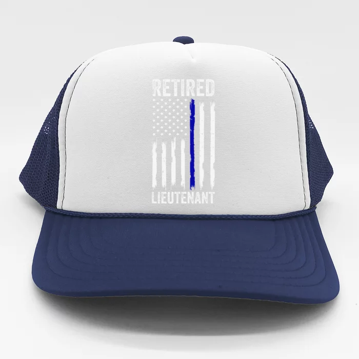 Retired Police Lieutenant Design Thin Blue Line Retirement Trucker Hat