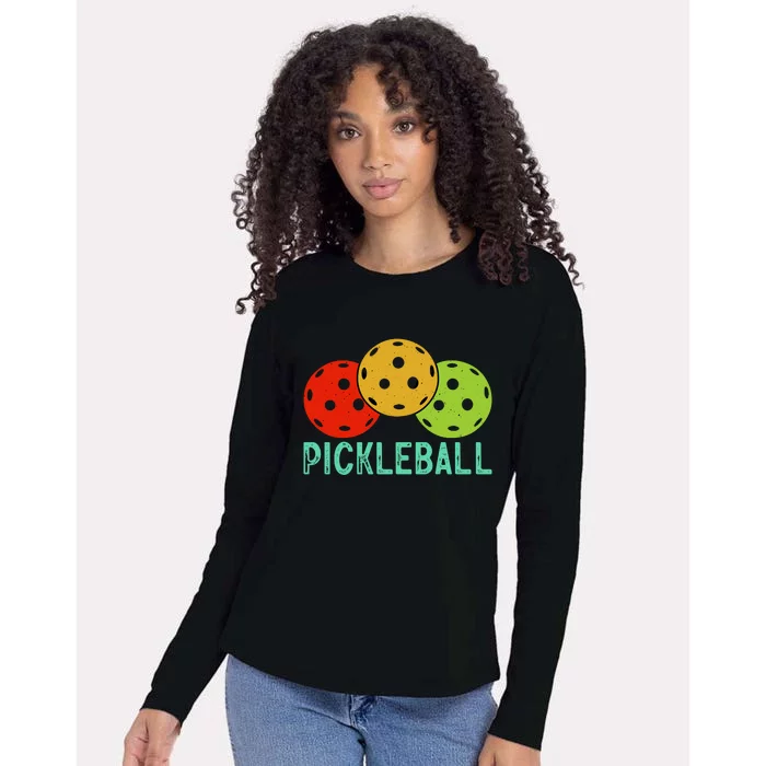 Retro Pickleball Logo Womens Cotton Relaxed Long Sleeve T-Shirt