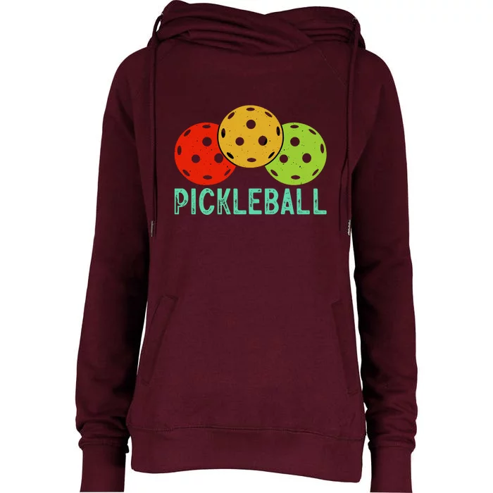 Retro Pickleball Logo Womens Funnel Neck Pullover Hood