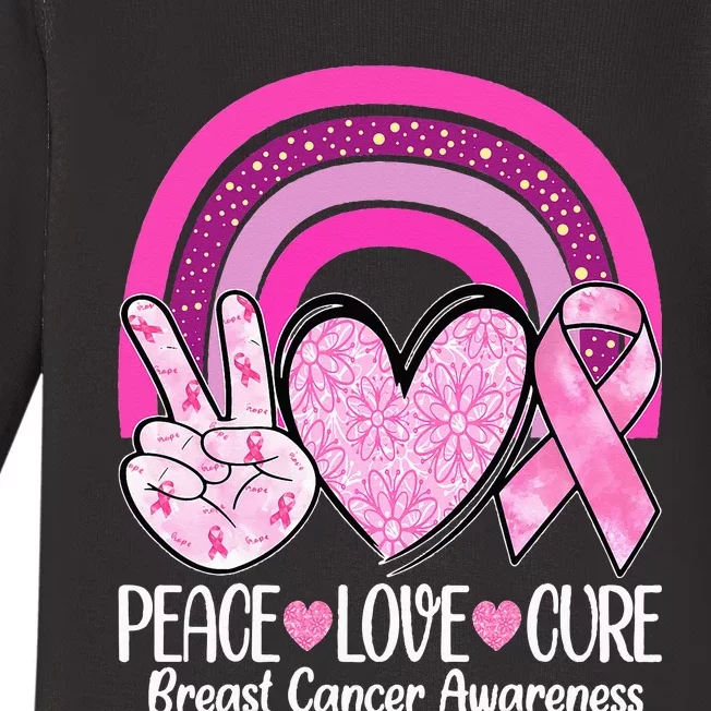 Rainbow Peace Love Cure Pink Ribbon Breast Cancer Awareness Baby Long Sleeve Bodysuit