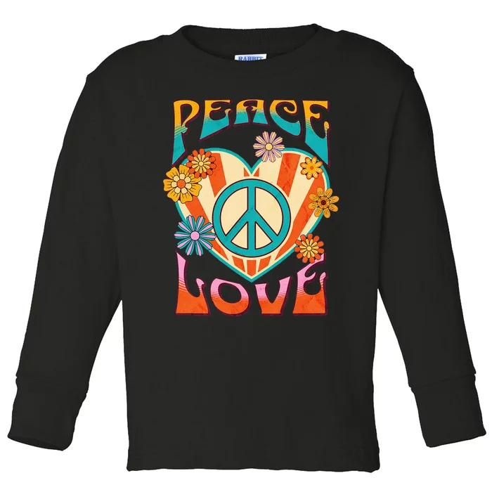 Retro Peace Love Peace Sign 60s 70s Hippie Style Toddler Long Sleeve Shirt