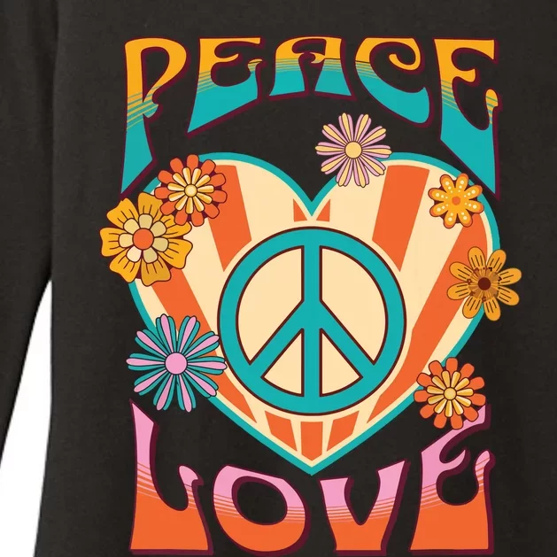 Retro Peace Love Peace Sign 60s 70s Hippie Style Womens CVC Long Sleeve Shirt