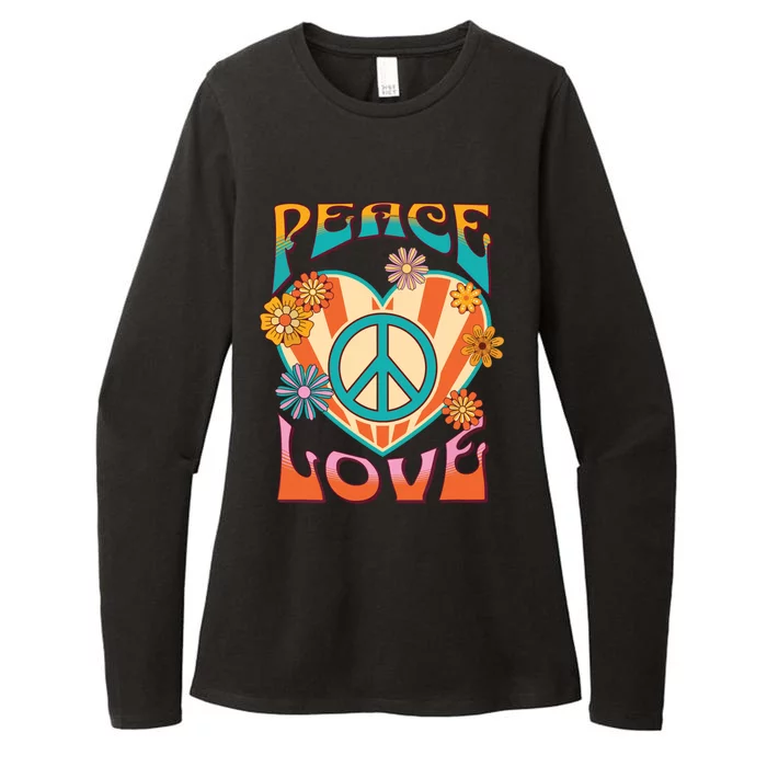 Retro Peace Love Peace Sign 60s 70s Hippie Style Womens CVC Long Sleeve Shirt