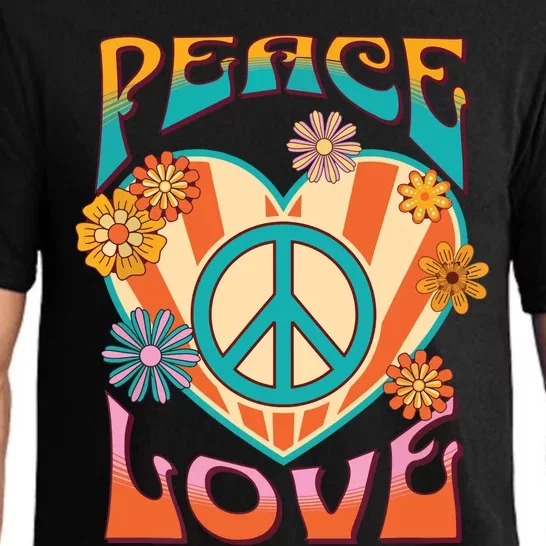 Retro Peace Love Peace Sign 60s 70s Hippie Style Pajama Set