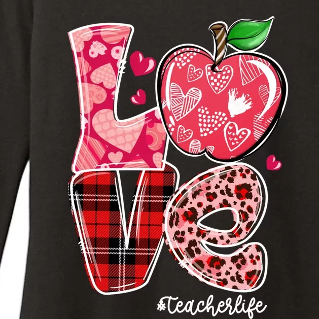 Red Plaid Love Teacher Life Happy Valentine's Day Gift Womens CVC Long Sleeve Shirt